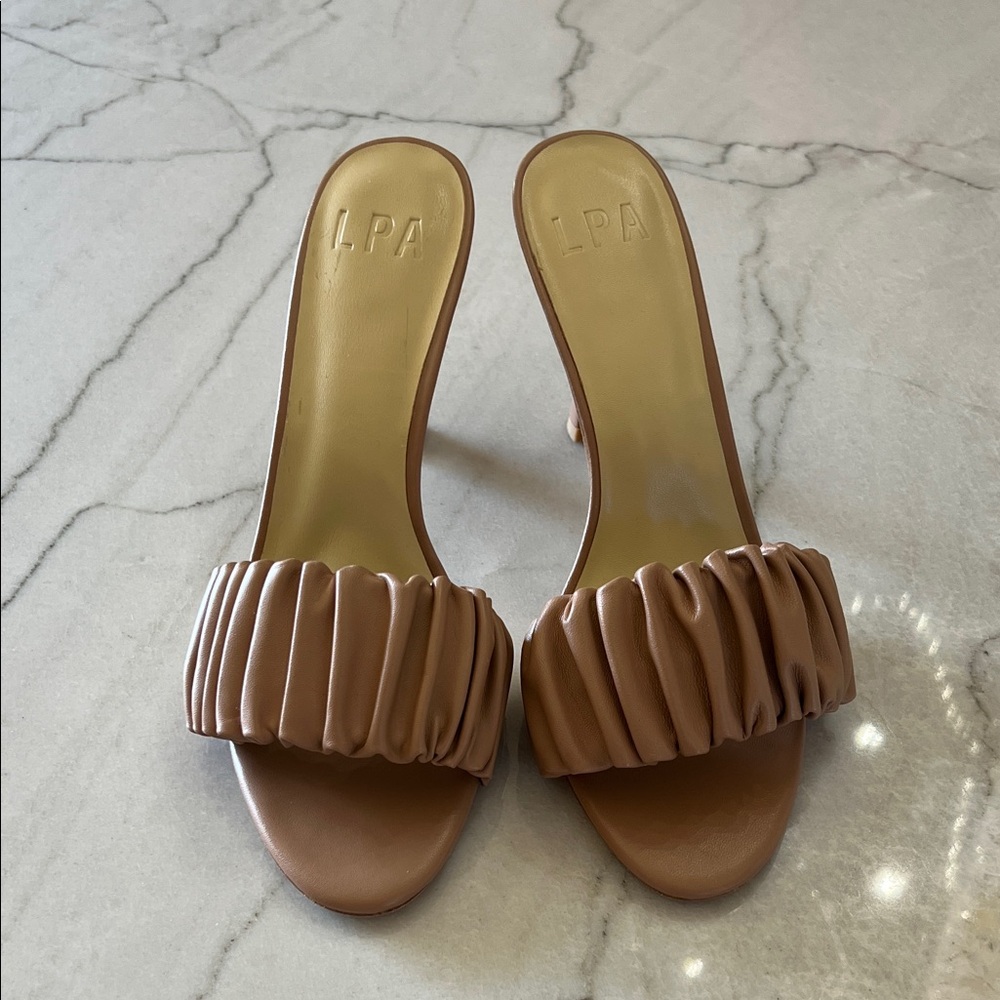 LPA Tan Pleated Slide Sandals